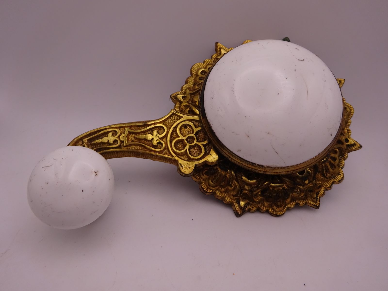Large Antique Brass And Ceramic Butler/Servant Crank (Bl6)