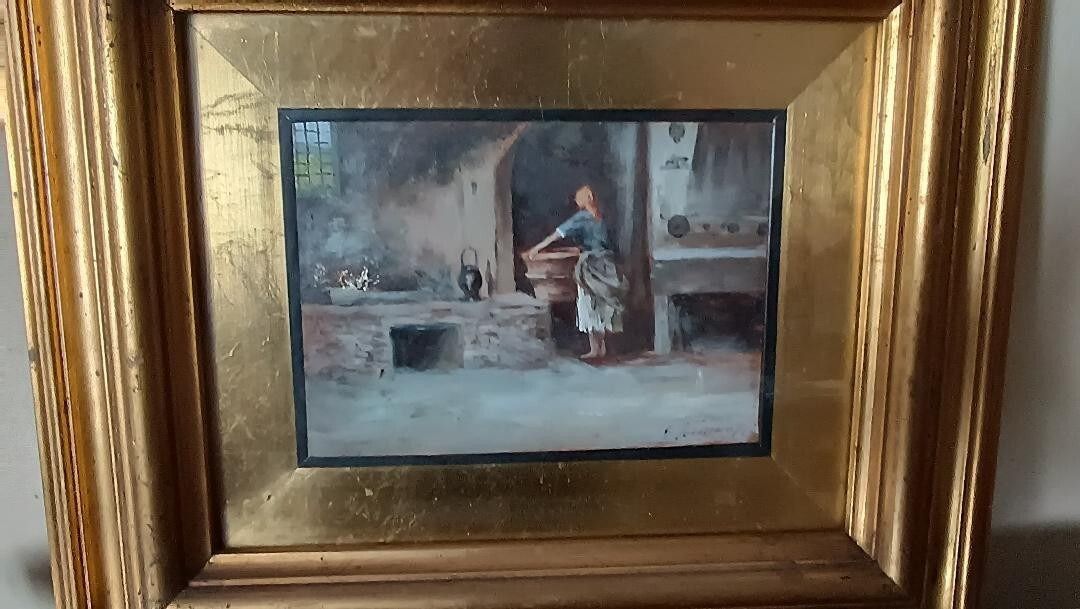 Oil On Tablet "The Laundress" Gino Tommasi (1880 1942), First 20th Century photo for sale