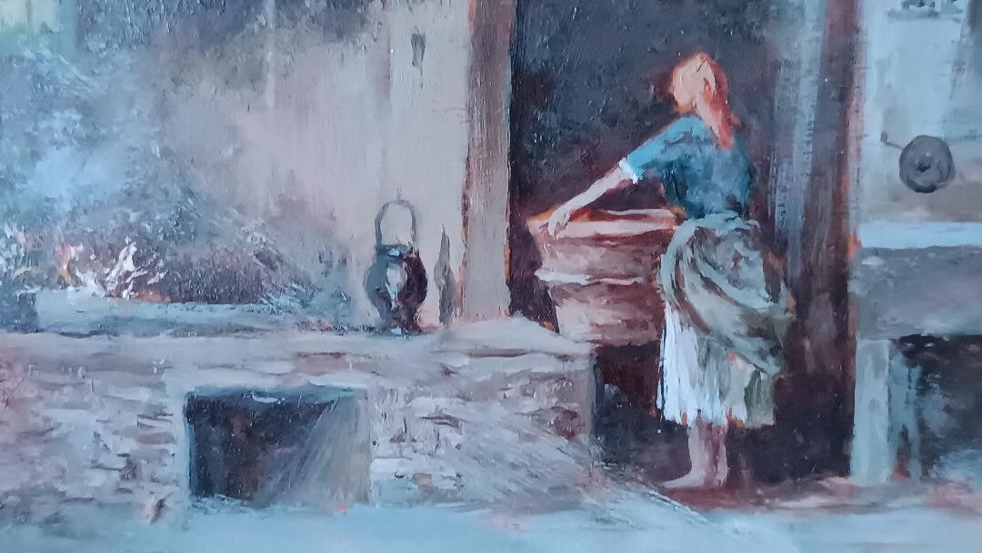 Oil On Tablet "The Laundress" Gino Tommasi (1880 1942), First 20th Century photo 303.0