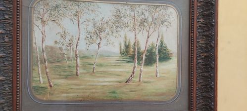 Antique 19th Century Country Landscape Painting Original Pill Frame photo buy