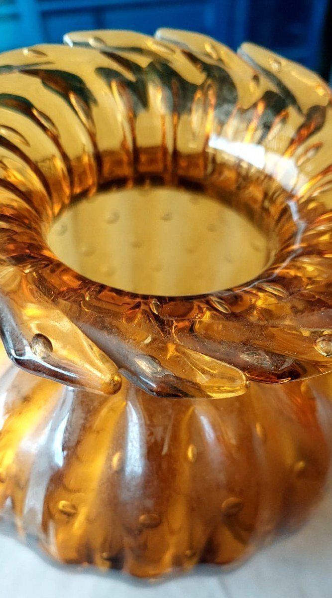 Home Decor Amber Murano Glass Collectible Vase, Barovier Toso, Venice Italy 1950s photo