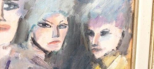 Mino Maccari Oil Pressed Cardboard 30x40 Three Female Figures photo for sale