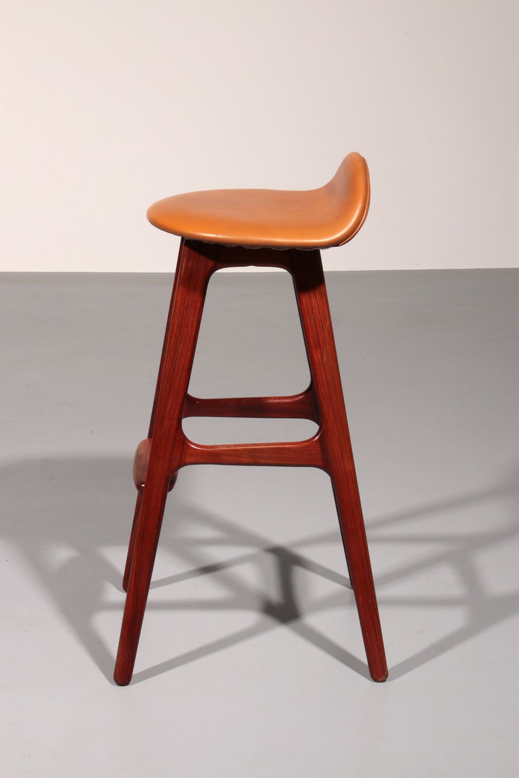 Modern Danish Leather And Wood Model Od 61 Bar Stool By Erik Buch For Oddense Møbelfabrik, 1964 photo for sale