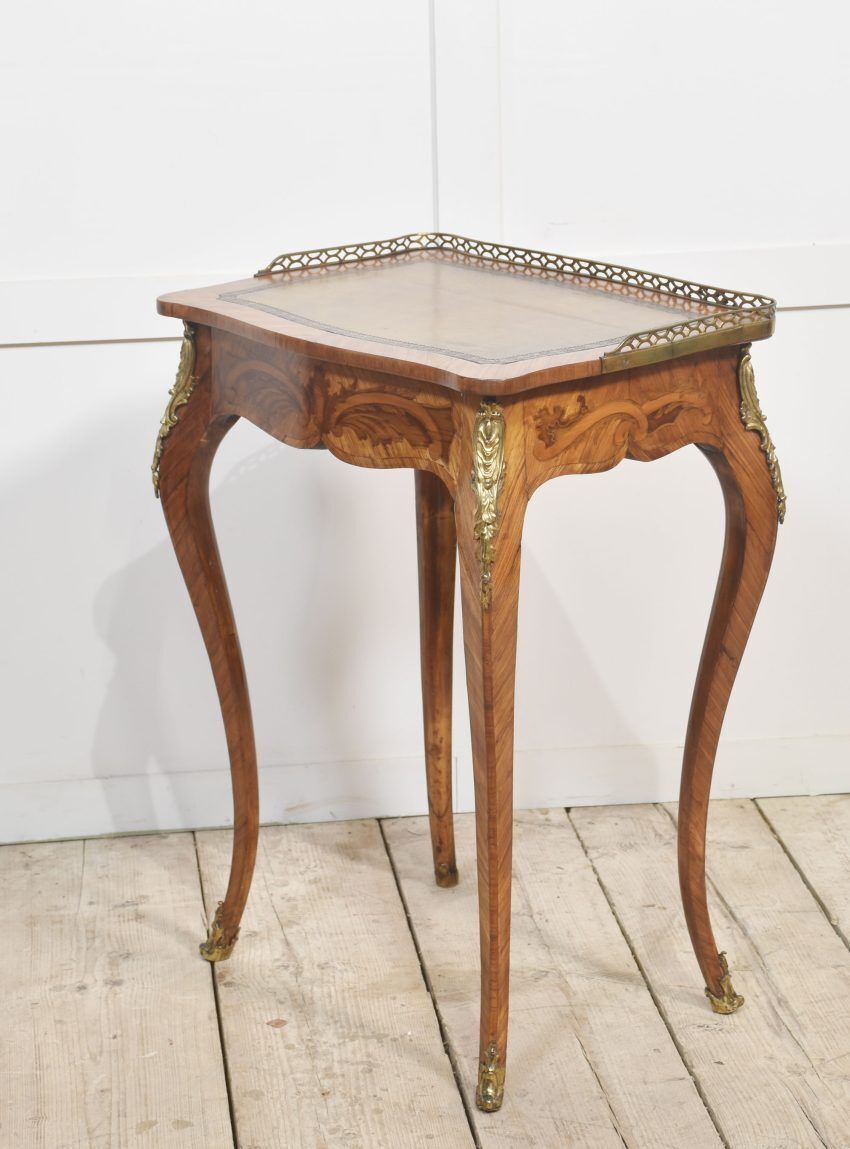 French Gilt Metal Mounted Marquetry And Kingwood Side Table photo vintage