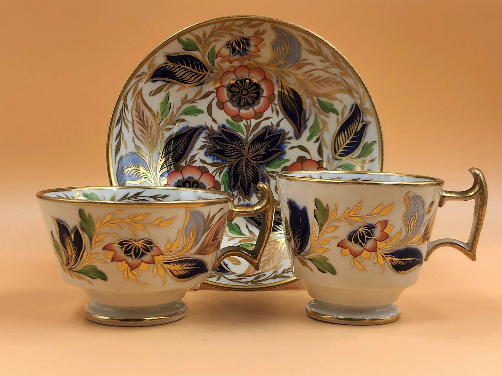 Antique Job Ridgway China Grecian Shape Imari Tea And Coffee Trio. No. 2/141. C1810.