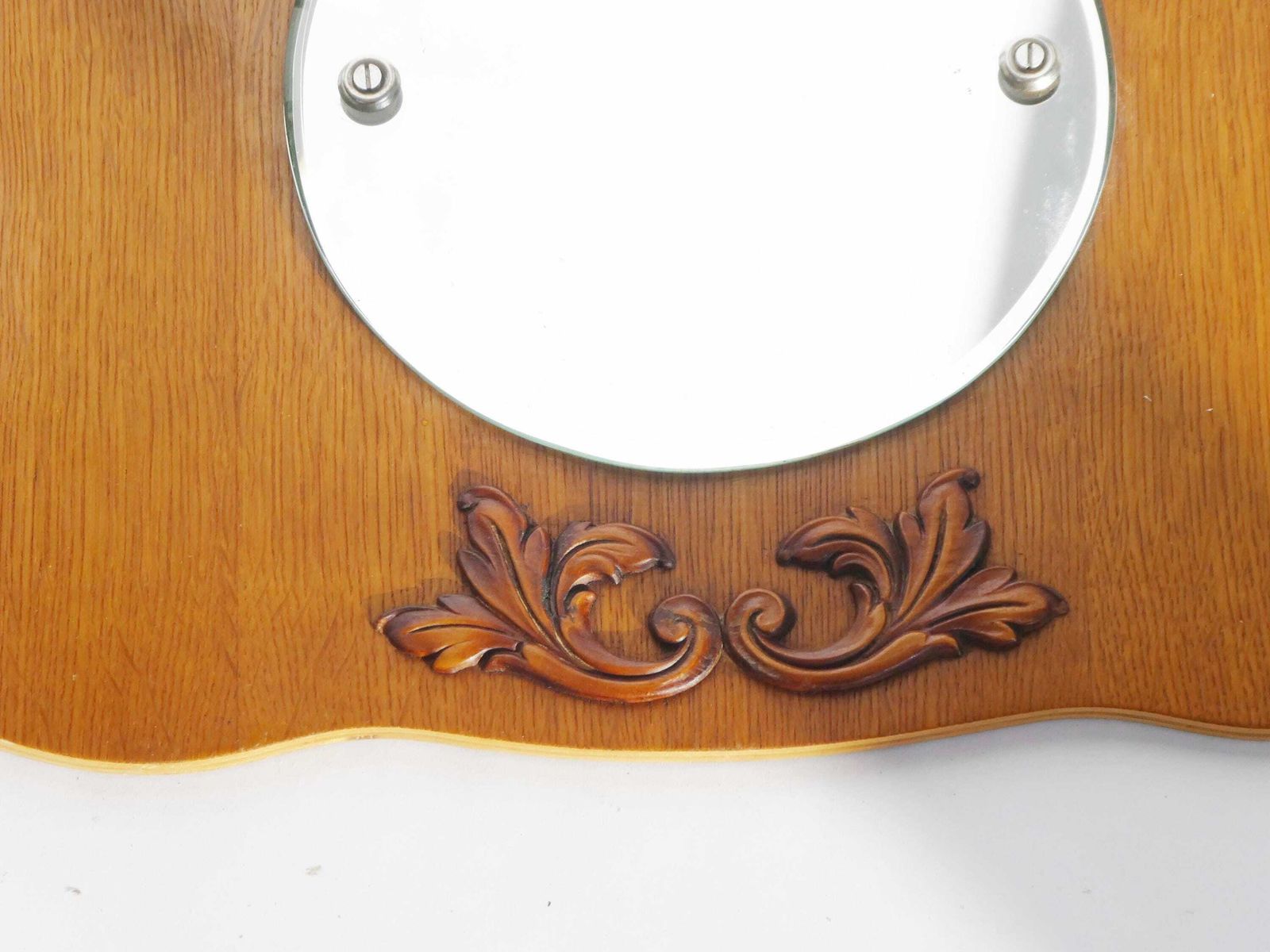 Old Wooden Wall Mirror With Hooks, Ornate Small Vanity Round Mirror, Floral Carved Wall Hanging, Farmhouse Decor photo vinterior