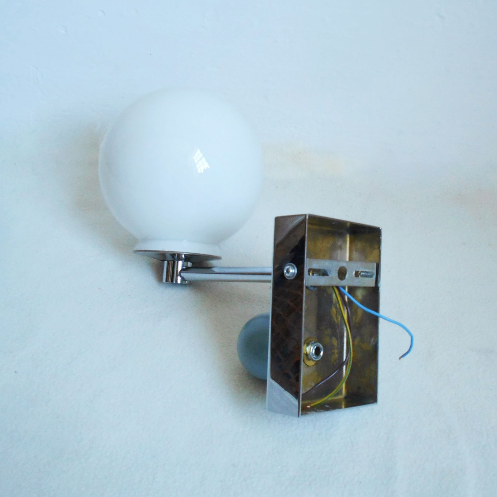 photo buy A Pair Of Unique Silver Chrome Wall Lamps With White Glass Globe Shades