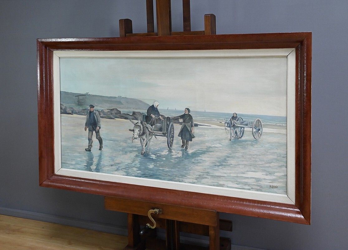 Large Painting “Les Goémoniers” By A. Le Guen – 1969 photo Art