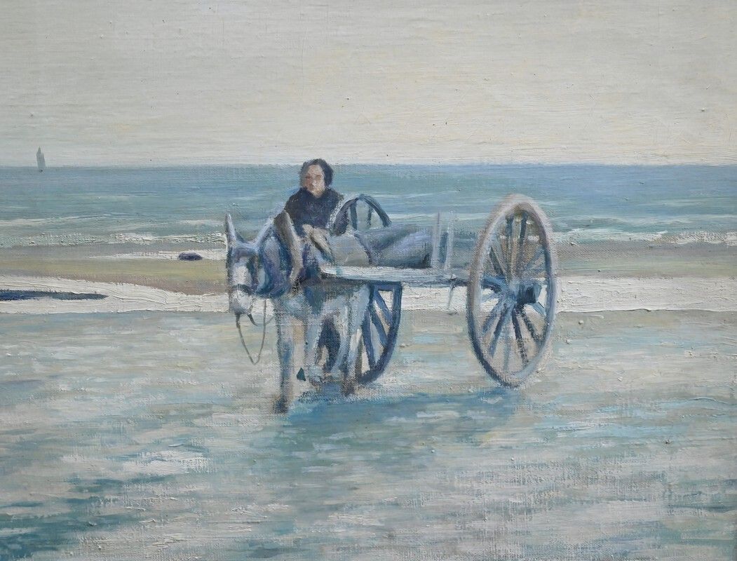 Large Painting “Les Goémoniers” By A. Le Guen – 1969 photo vintage