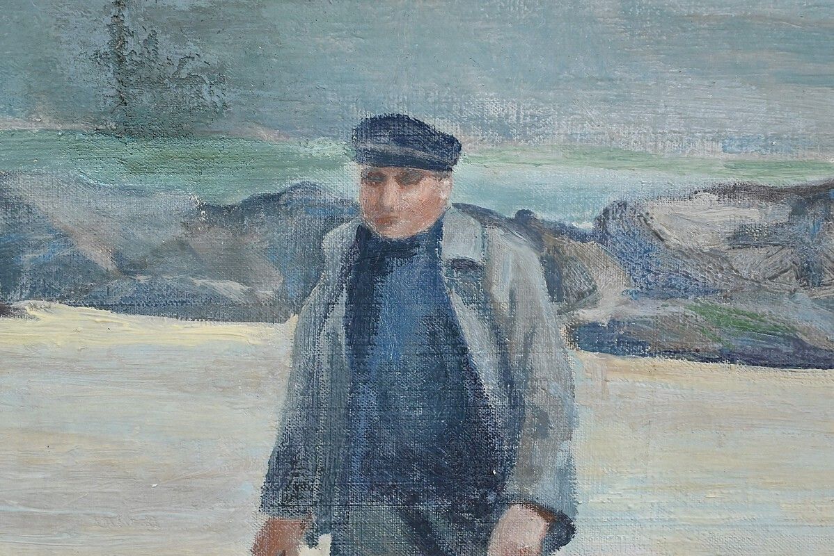 Art Large Painting “Les Goémoniers” By A. Le Guen – 1969 photo