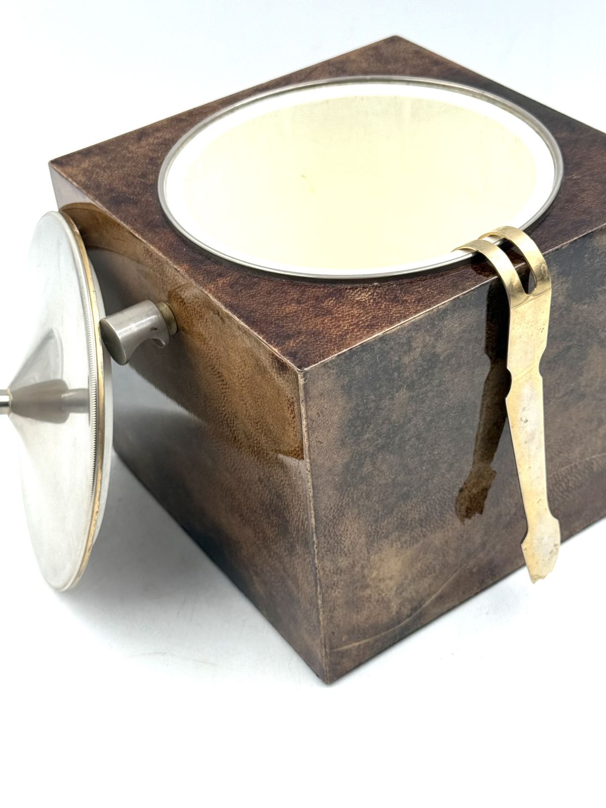 Mid Century Brown Parchment Ice Bucket, Aldo Tura Italy 1950s photo 650.0