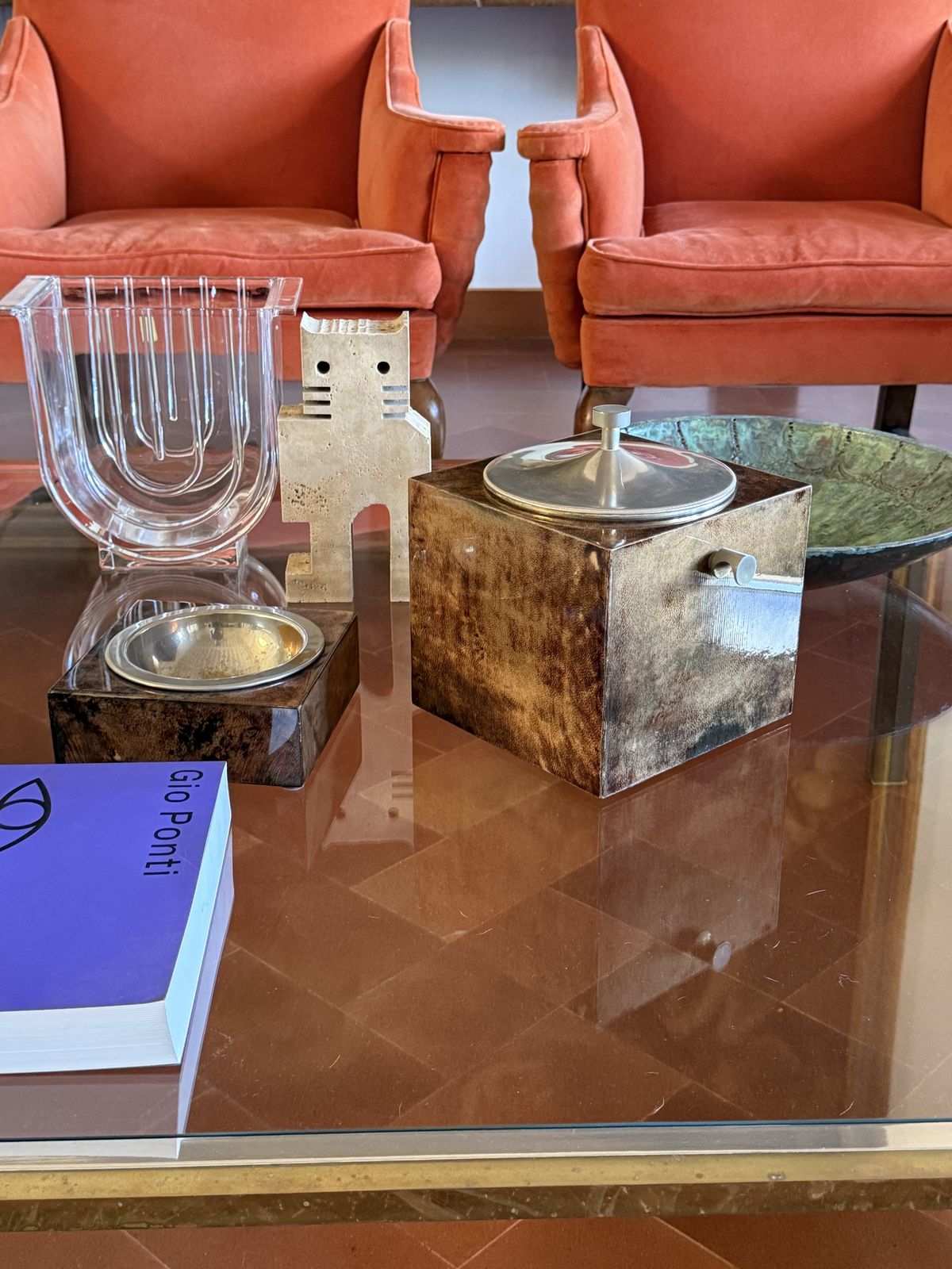 photo for sale Mid Century Brown Parchment Ice Bucket, Aldo Tura Italy 1950s