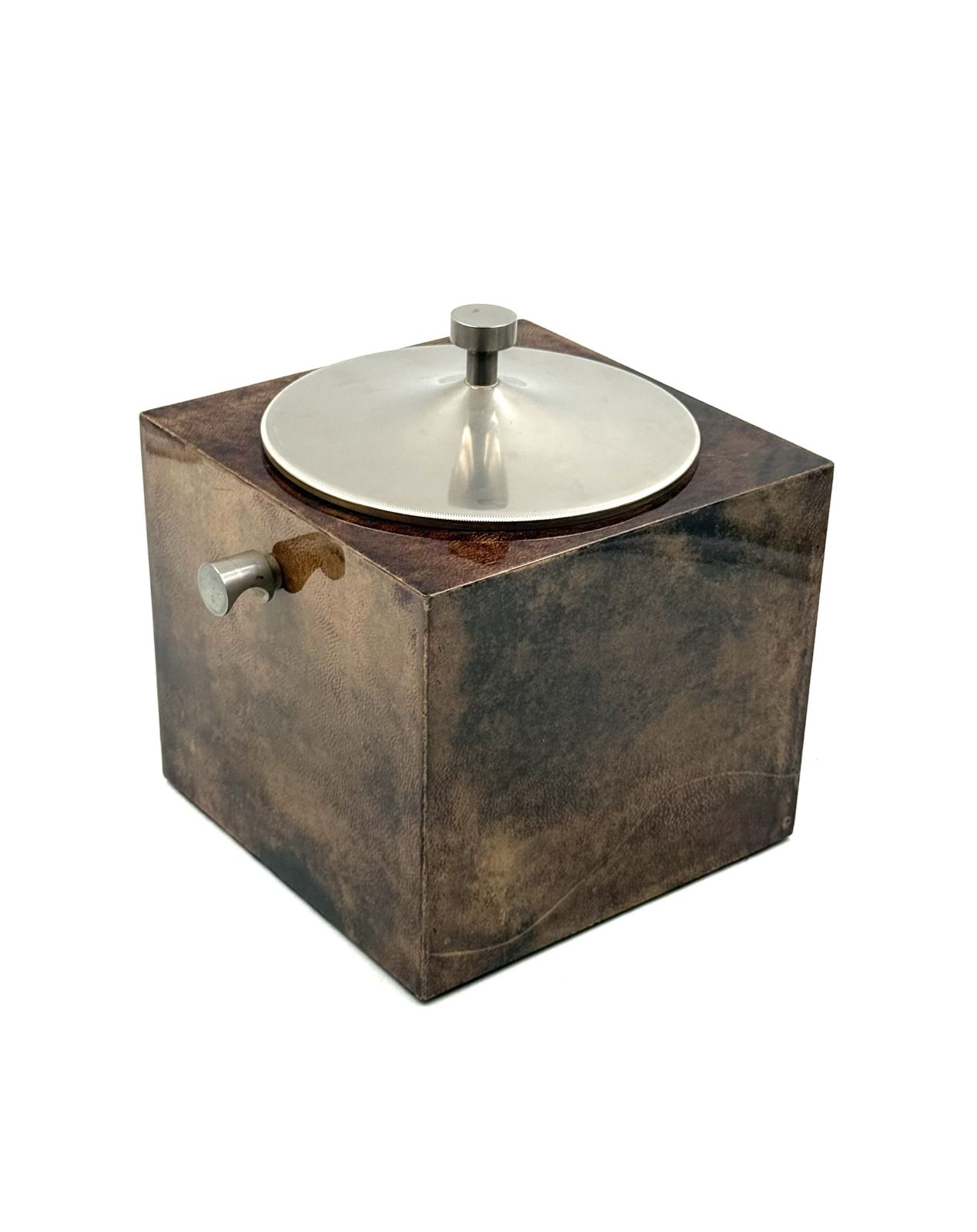 photo vinterior Mid Century Brown Parchment Ice Bucket, Aldo Tura Italy 1950s