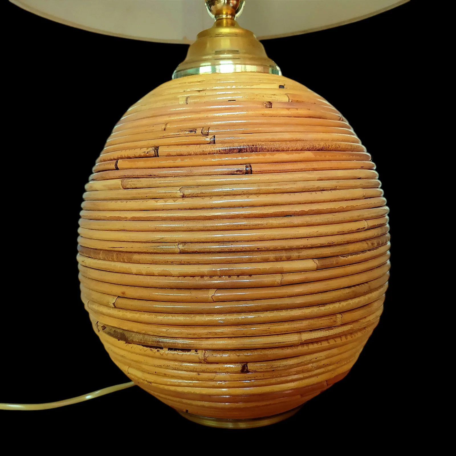 1970's Large Orb Pencil Reed Table Lamp photo vintage