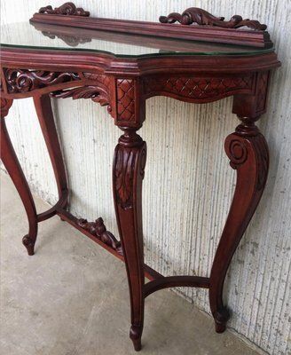 Vintage Rococo Style Italian Console Table In Mahogany With Glass Top, 1960s photo 2181.0