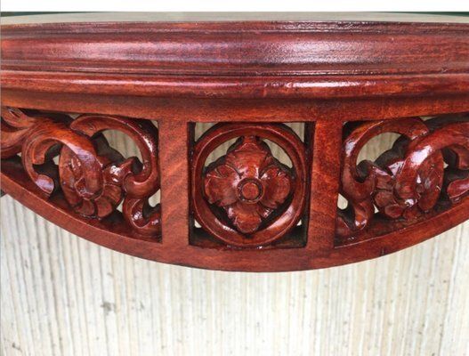 photo for sale Vintage Rococo Style Italian Console Table In Mahogany With Glass Top, 1960s