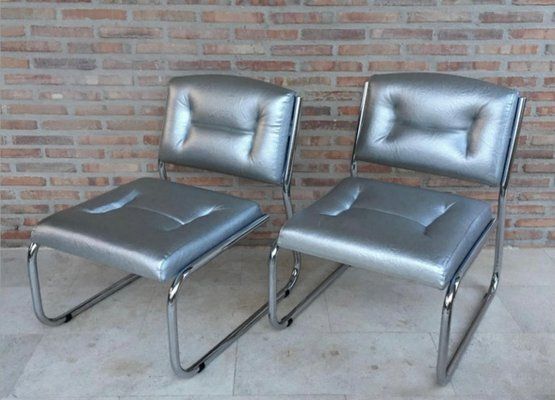 Set Of Italian Art Deco Chairs In Leather, 1960 photo for sale