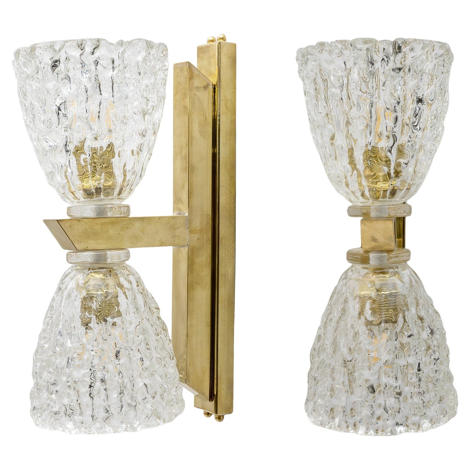 Pair Of Art Decò Style Murano Glass And Brass Sconces