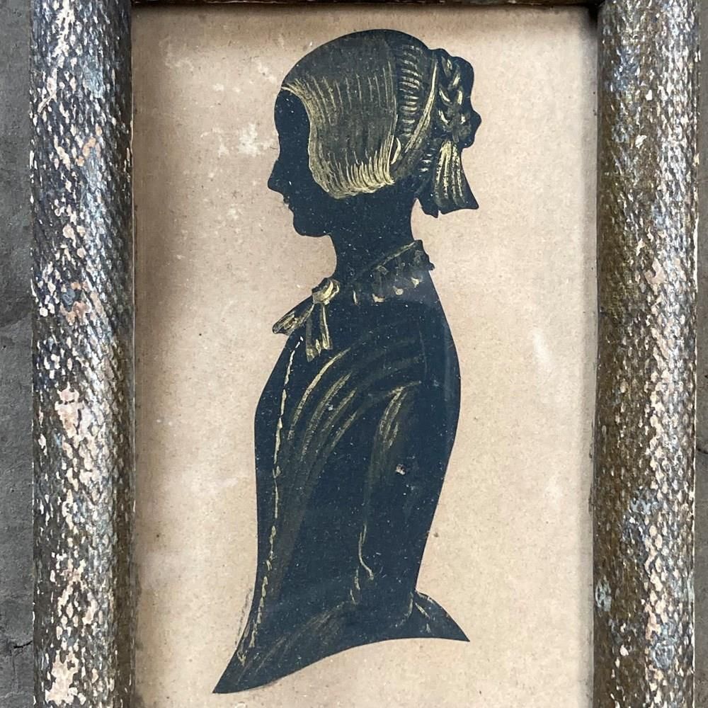 19th C. Silhouette Portrait   'Girl With Hair Tassel' photo furniture