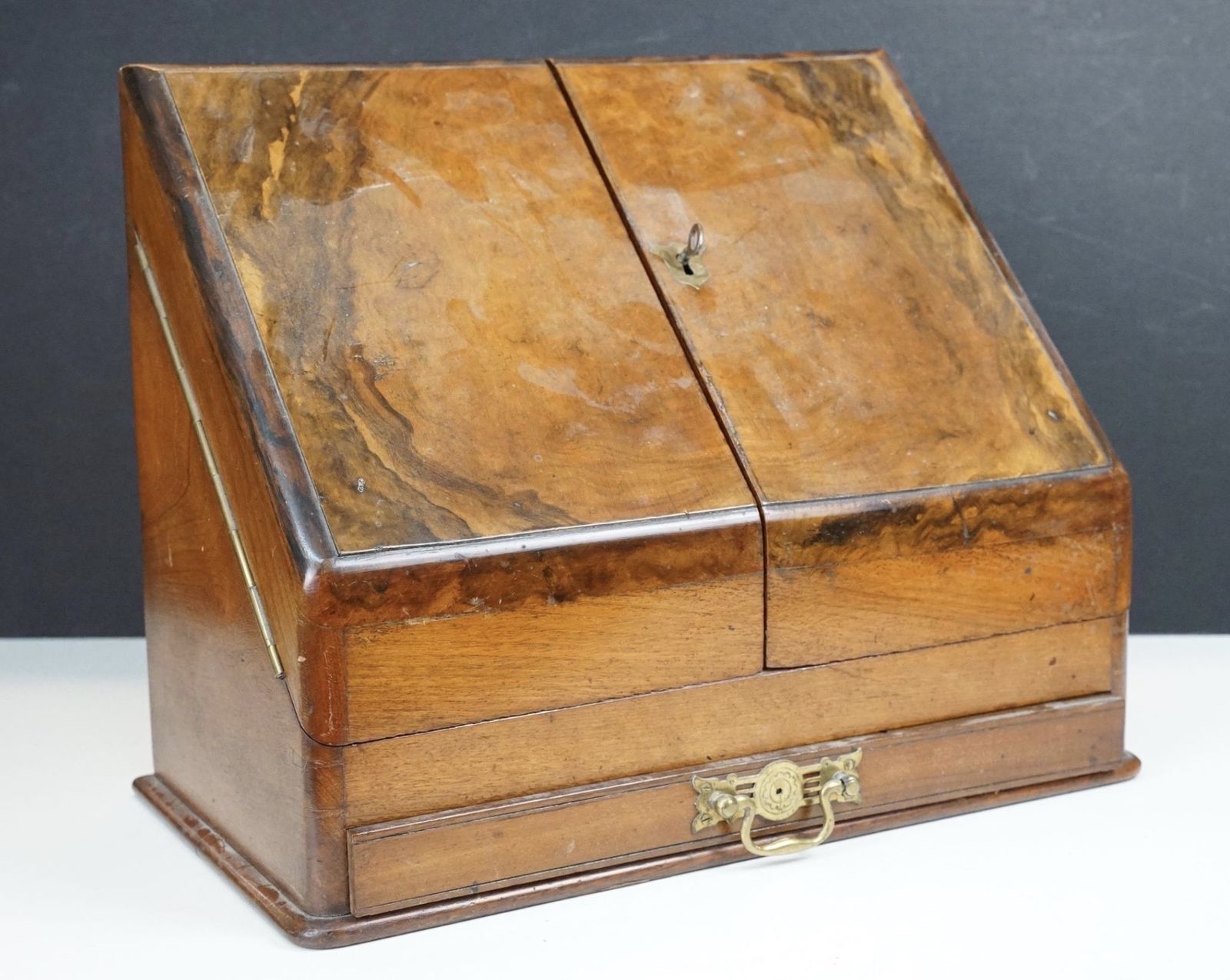 19 Century Walnut Writing Box With Key Desktidy