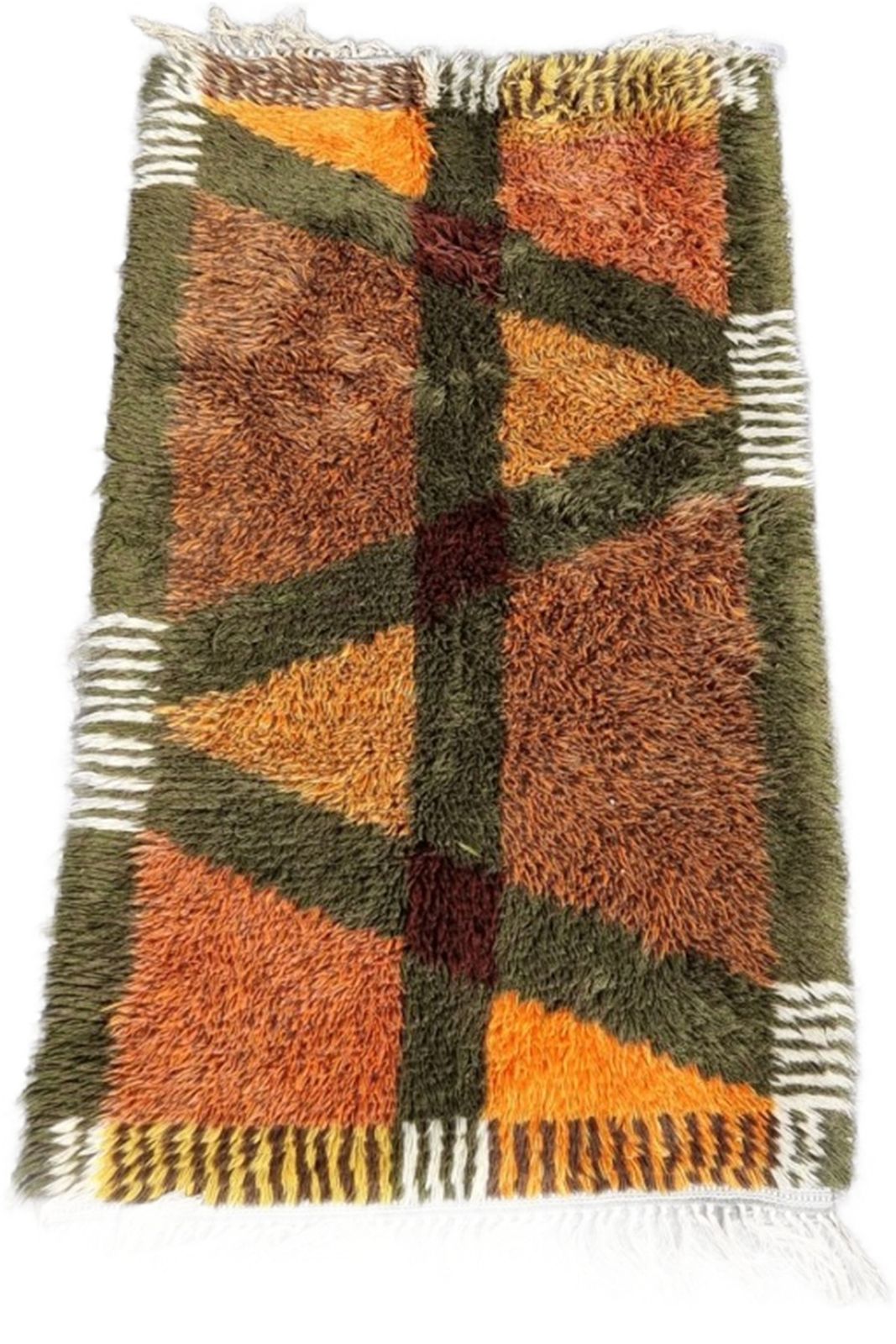 Vintage Swedish Rya Rug | Swedish Shag Pile Orange And Green