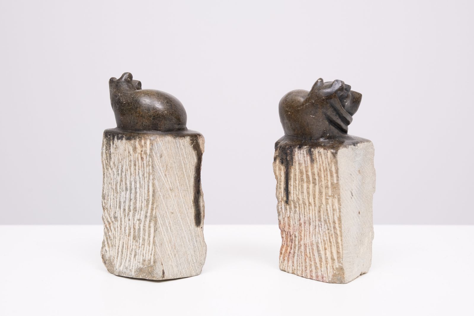 Hippo Bookends Granite Hand Carved 1980s Finland photo vintage