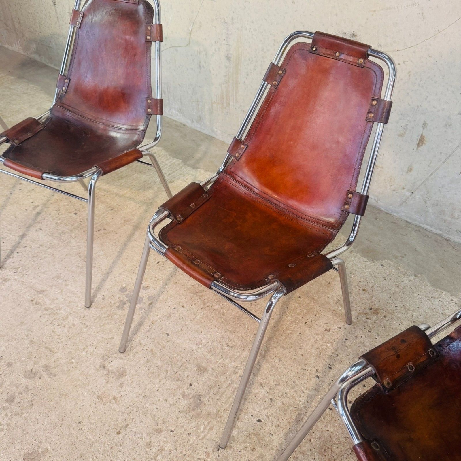 4 Les Arcs Chair – Tan Leather Iconic 1960s Design By Charlotte Perriand #474 photo vintage