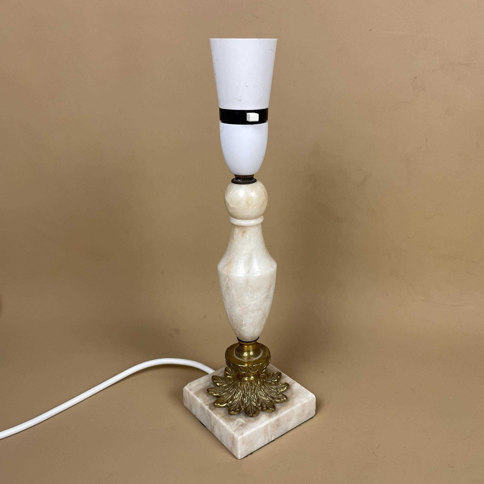 Antique Marble Lamp Light Bedside Side Table Desk Marbled Patterned Detail Vintage Pattern Stone Retro Cream Gold Brass Metal Ornate Pattern photo Lighting