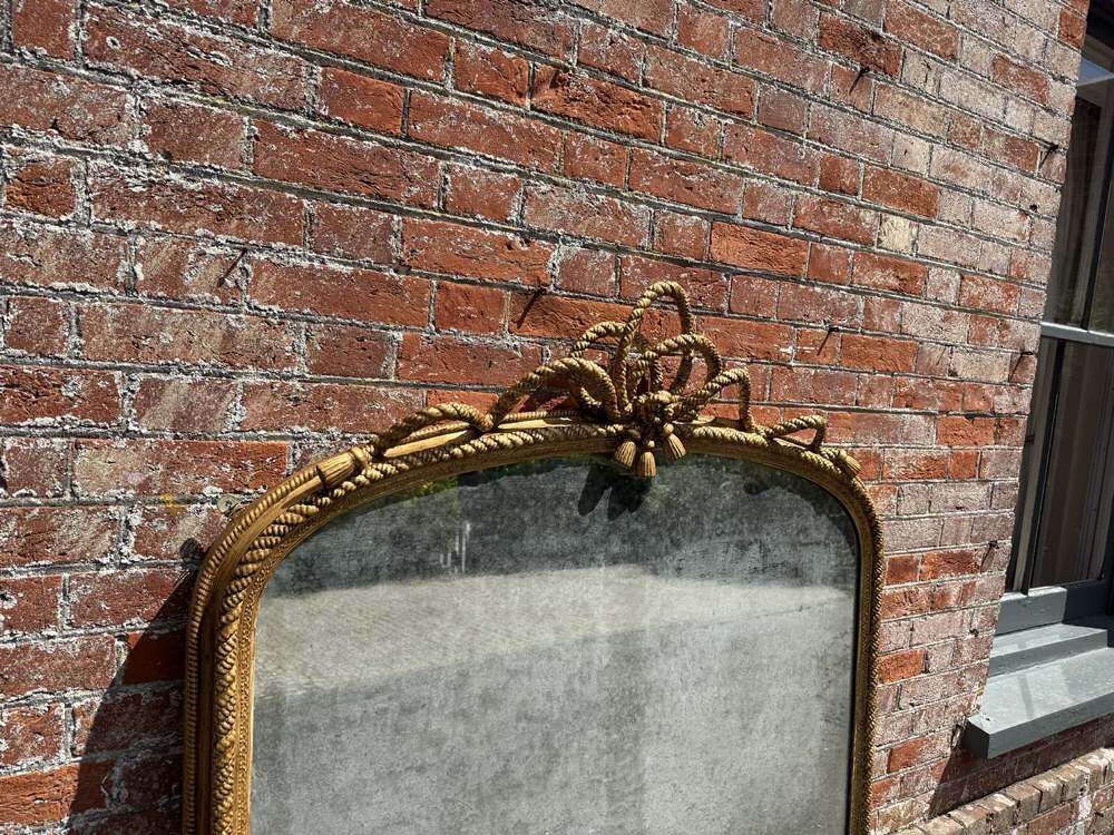 An Exceptional Large Antique English 19th C Arched Top Gilt Rope Twist Overmantle Mirror. photo Home Decor