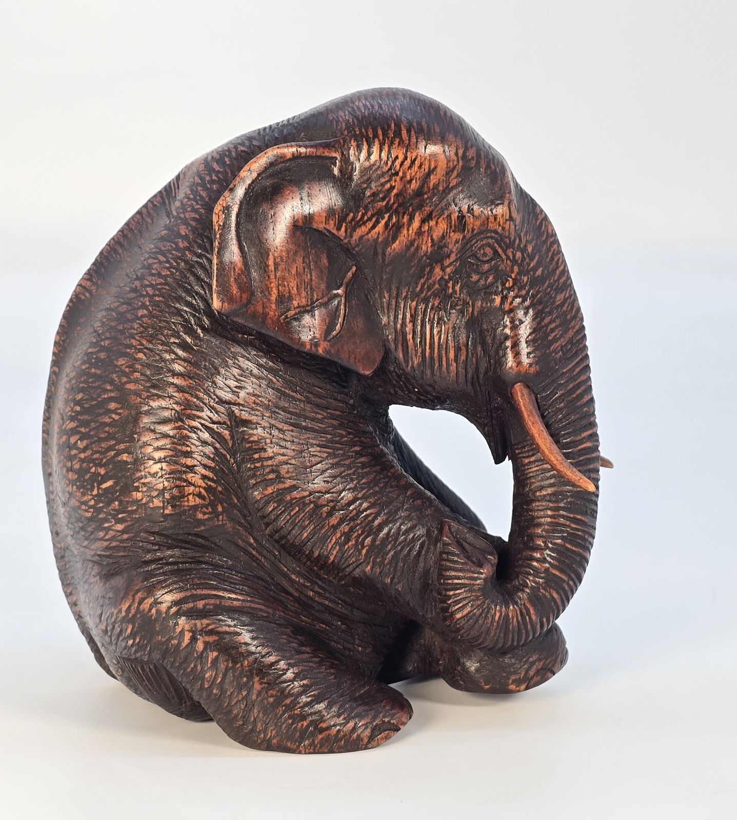 Antique Hardwood Study Of A Seated Elephant, Circa 1890 photo buy