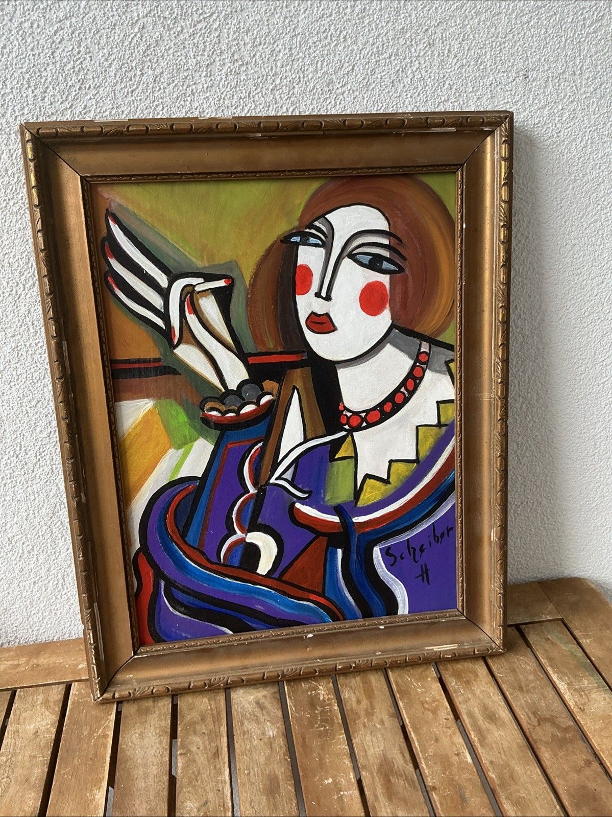 Hugo Scheiber Grande Peinture Sur Panneau Signé Scheiber.H Ami Kadar Bela photo Art