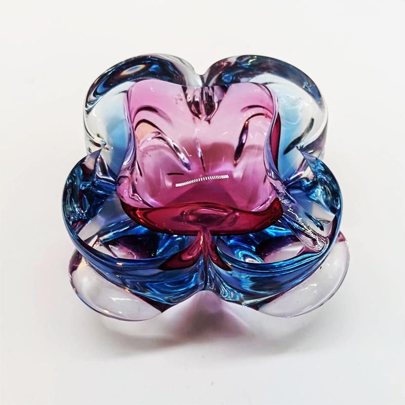 1960s Stunning Pink And Sky Blue Ashtray Or Catch All In Murano Glass. Made In Italy. photo Home Decor