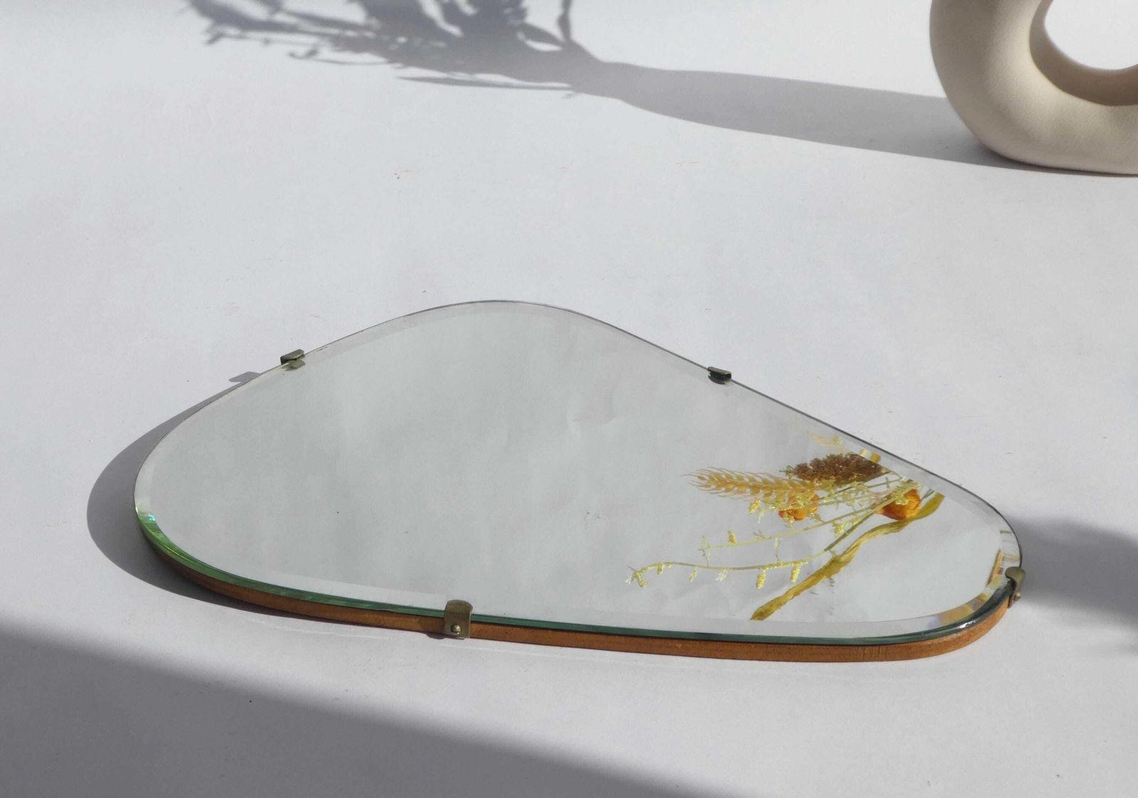 Mid Century Asymmetrical Small Frameless Mirror, Vintage Wall Mirror With Beveled Glass, Art Deco Mirror photo 194.0