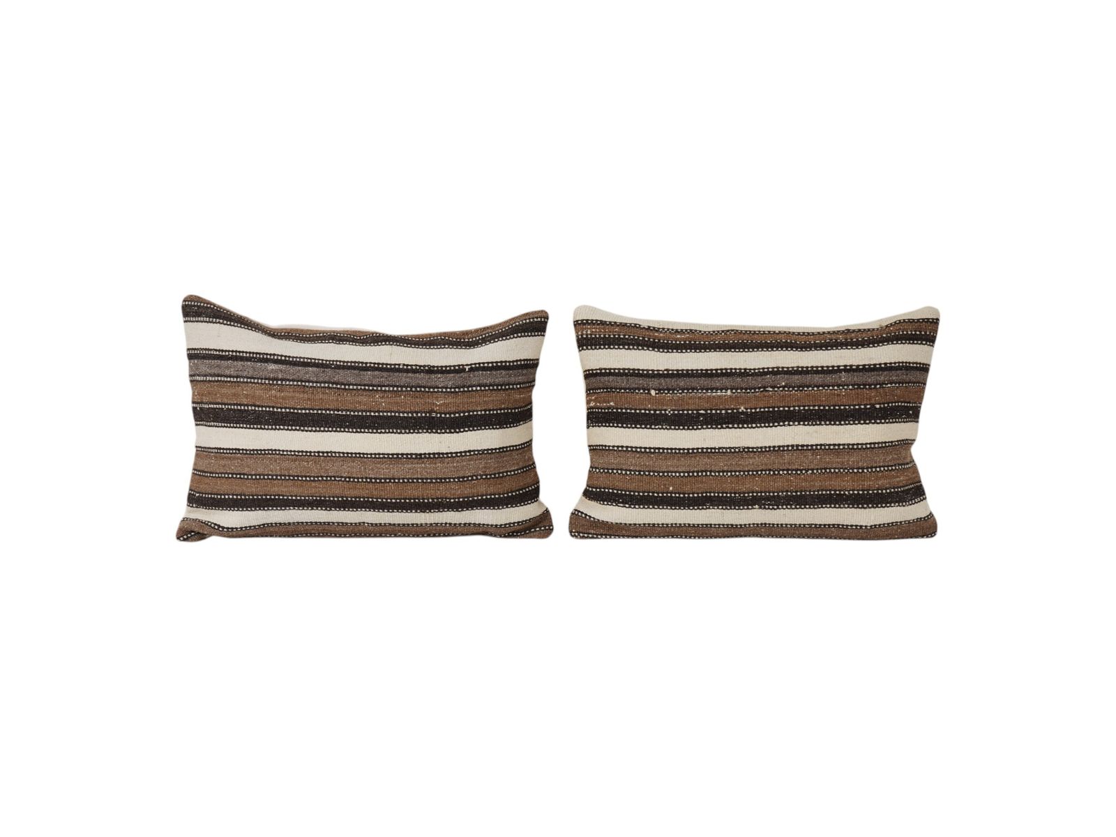 Turkish Hemp Kilim Pillow Cover, Set Of Two White Striped Anatolian Cushion Cover, Pair Organic Tribal Pillowcase