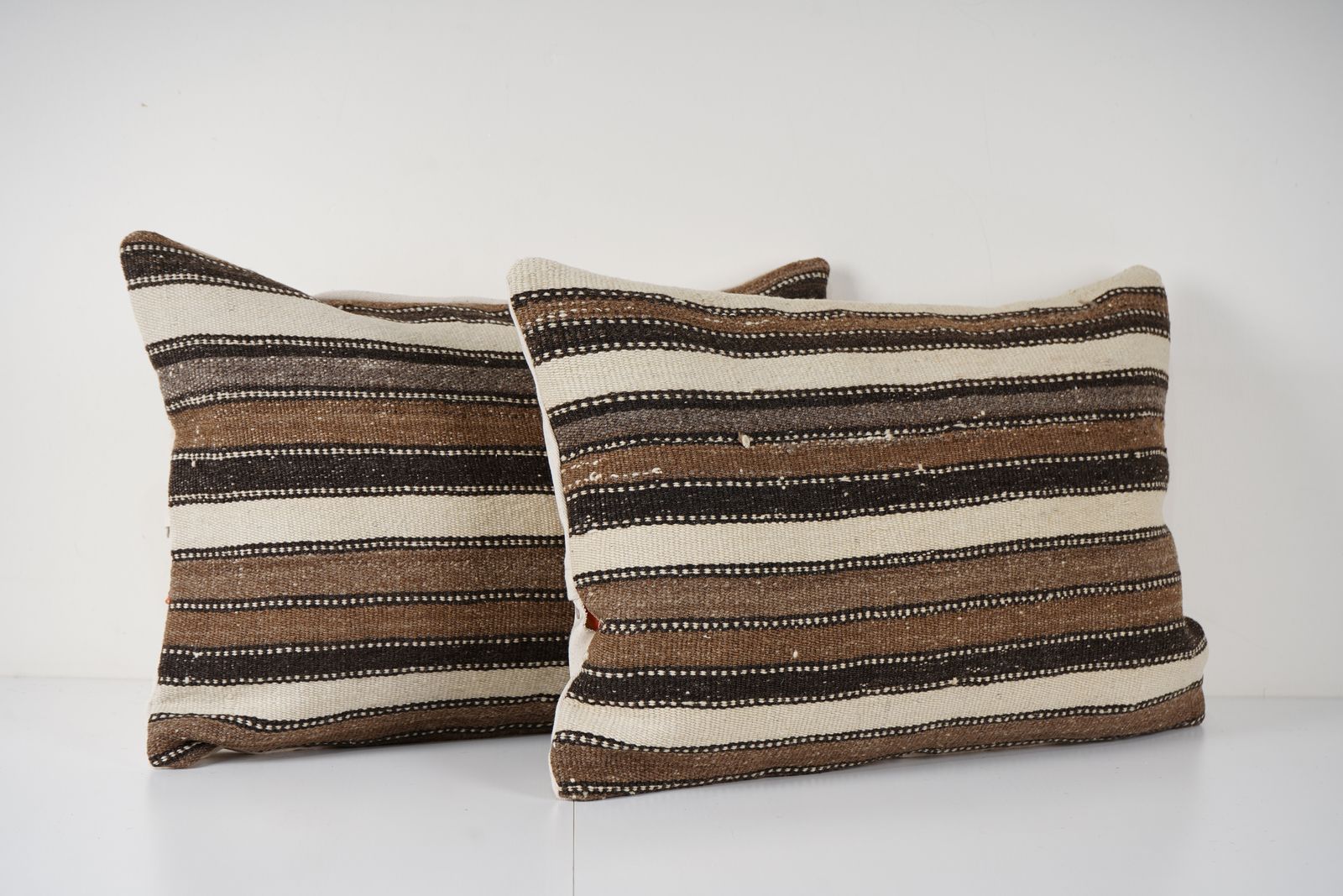 Turkish Hemp Kilim Pillow Cover, Set Of Two White Striped Anatolian Cushion Cover, Pair Organic Tribal Pillowcase photo furniture