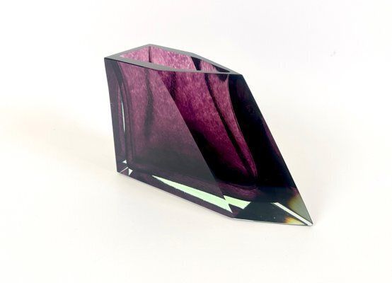 Modern Bohemian Trapeze Shaped Crystal Vase, 1960s