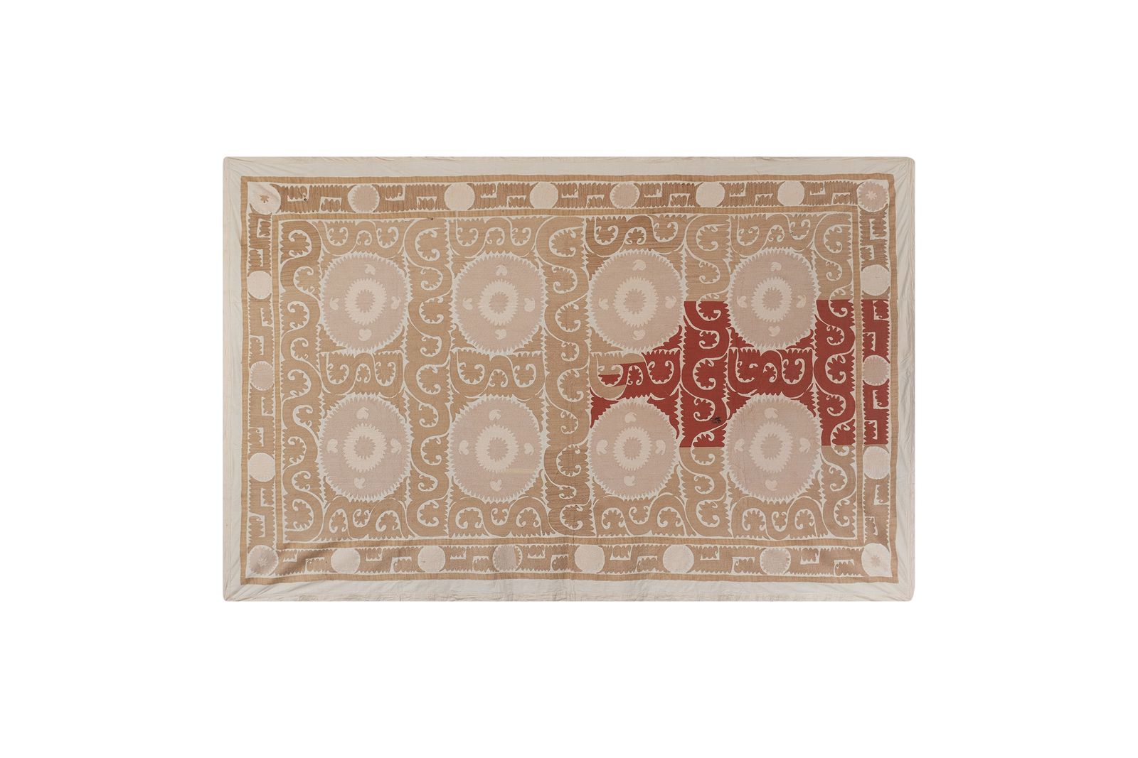 Suzani Bedspread   Red  Camel And Pink Wall Decor, Neutral Color Suzani Bedspread, Embroidered Uzbek Wall Hanging Decor photo Textiles