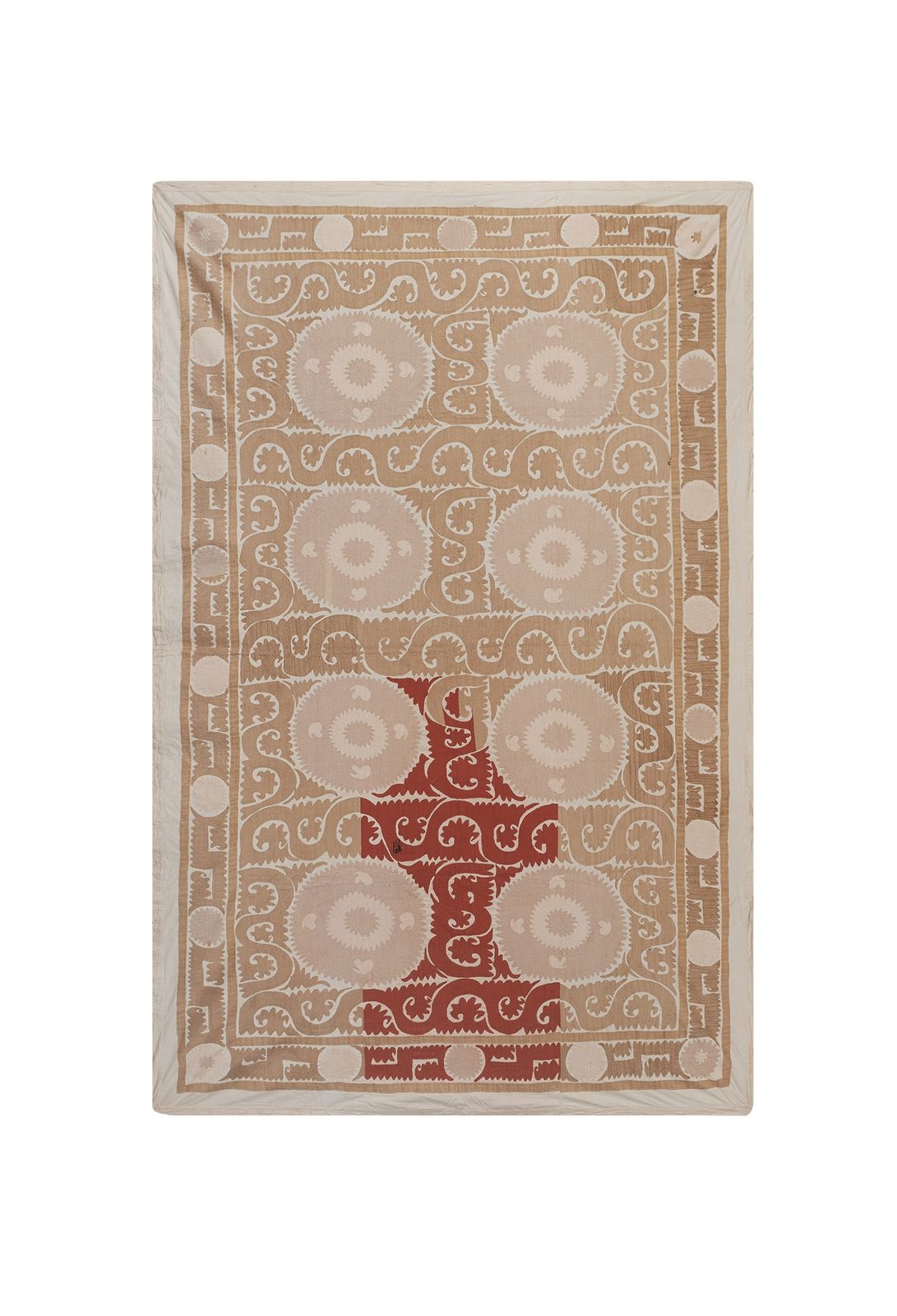 Suzani Bedspread   Red  Camel And Pink Wall Decor, Neutral Color Suzani Bedspread, Embroidered Uzbek Wall Hanging Decor