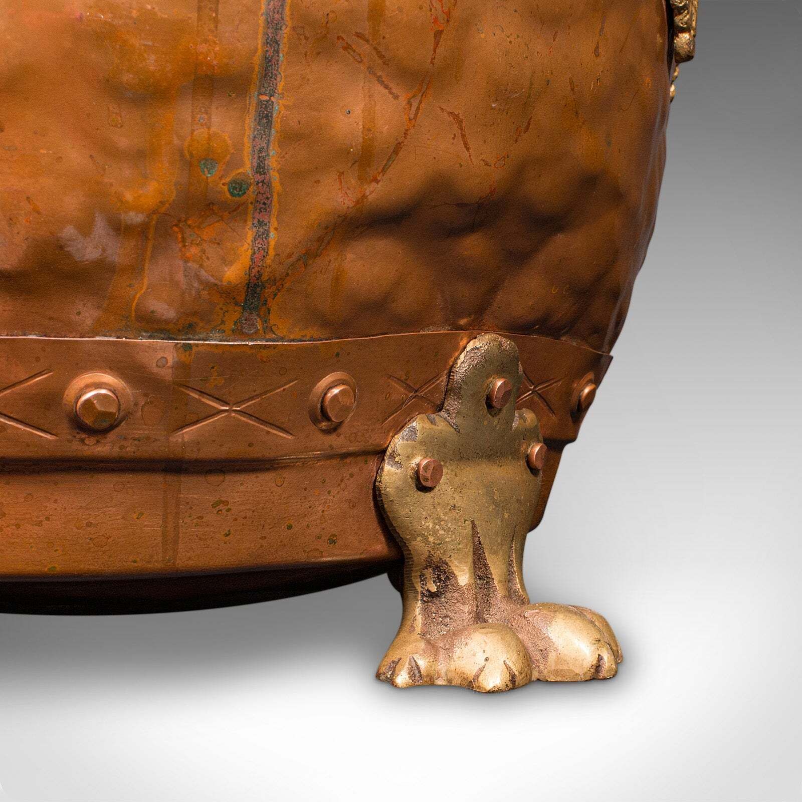 Home Fixtures Antique Fireside Store, English, Handbeaten Copper, Coal Bin, Victorian, C.1900 photo