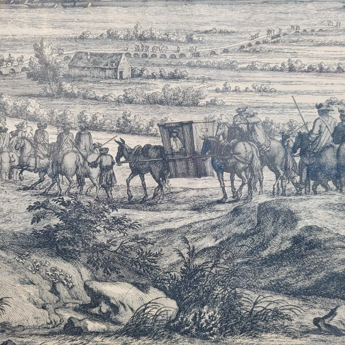 Framed Engraving, View Of Gray Franche Comté, 18th Century photo buy