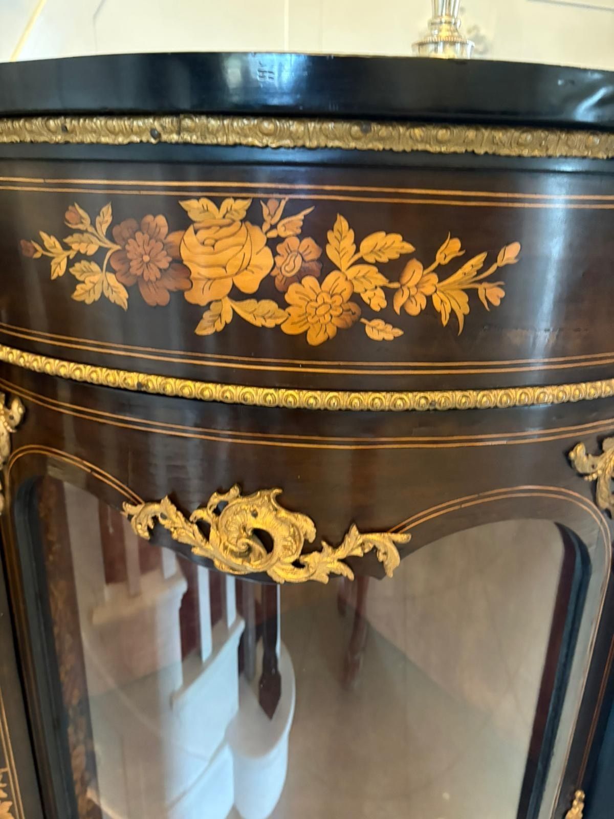 Furniture Outstanding Quality Antique 19th Century Ebonised And Inlaid Floral Marquetry Credenza photo