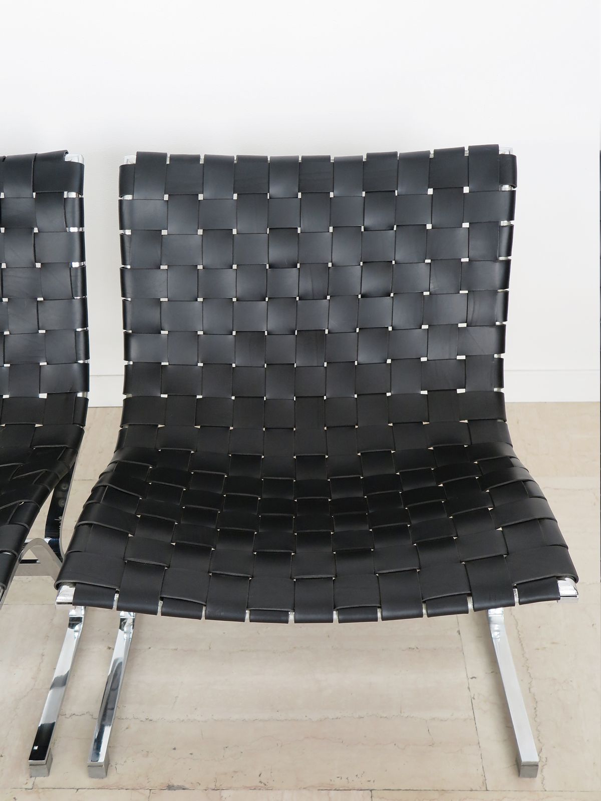 Luar Ross Littel For Icf Midcentury Black Leather Metal Armchairs, Iatly 1965 photo vintage