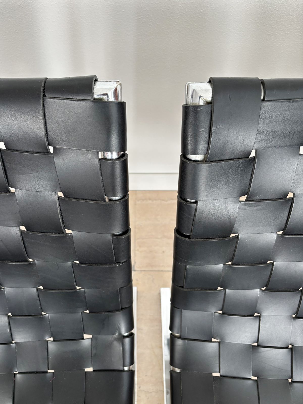 Furniture Luar Ross Littel For Icf Midcentury Black Leather Metal Armchairs, Iatly 1965 photo