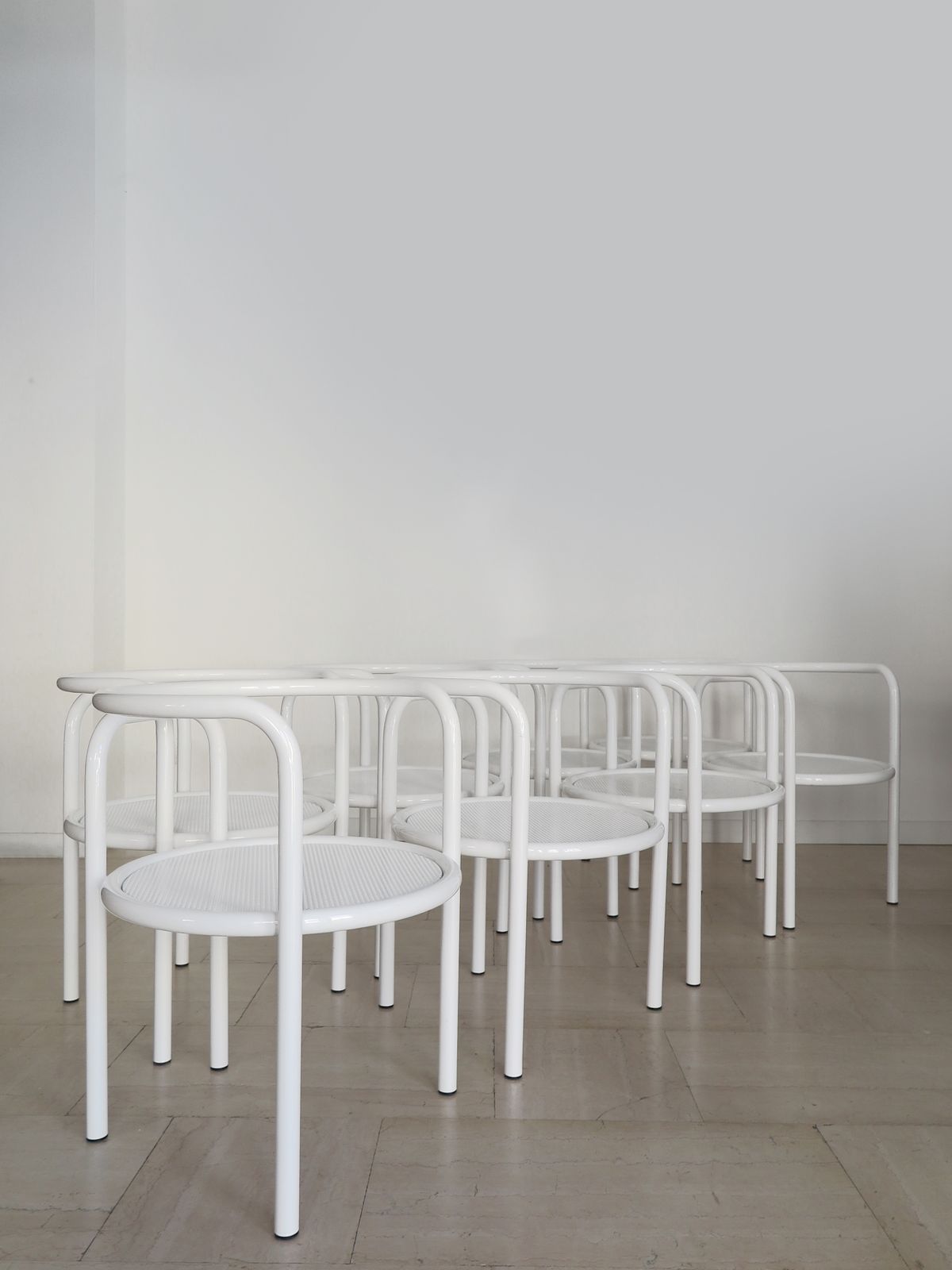 Gae Aulenti For Poltronova White Metal Chairs Model Locus, Italy 1960s photo furniture
