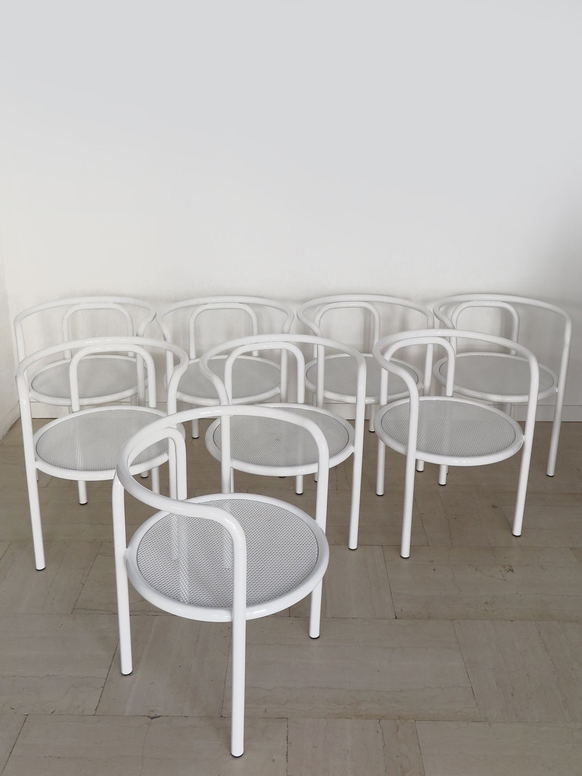 Gae Aulenti For Poltronova White Metal Chairs Model Locus, Italy 1960s photo 8800.0