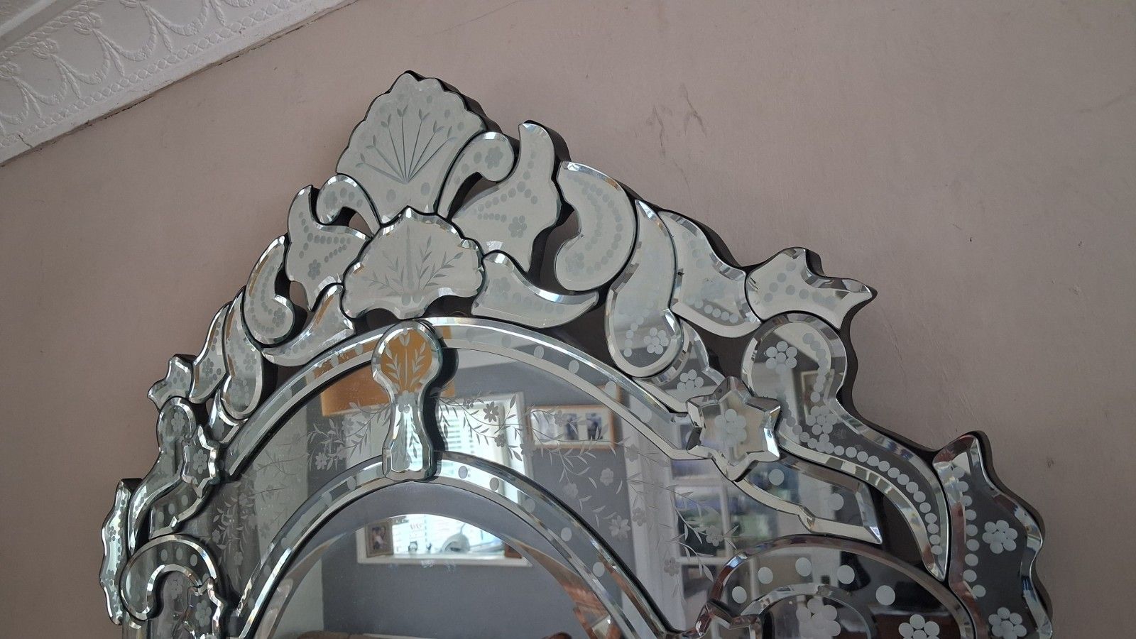 photo for sale Beautiful Venetian Etched And Bevelled Glass Ornate Large Mirror