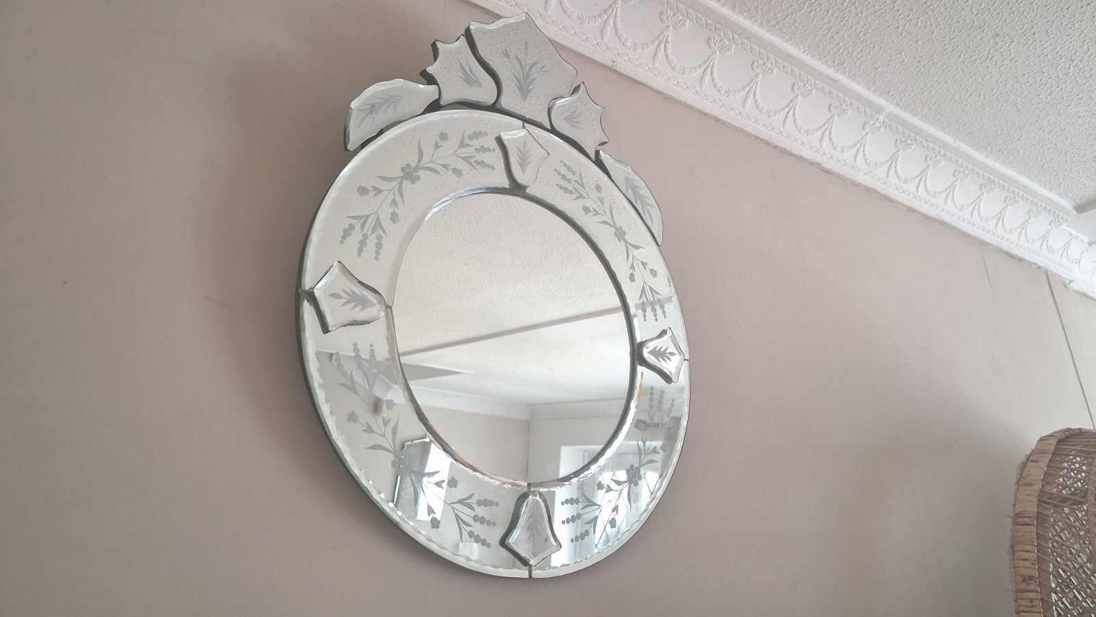 photo for sale Beautiful Venetian Etched And Bevelled Glass Ornate Mirror