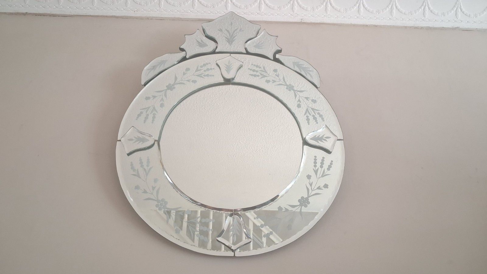 234.0 Beautiful Venetian Etched And Bevelled Glass Ornate Mirror photo