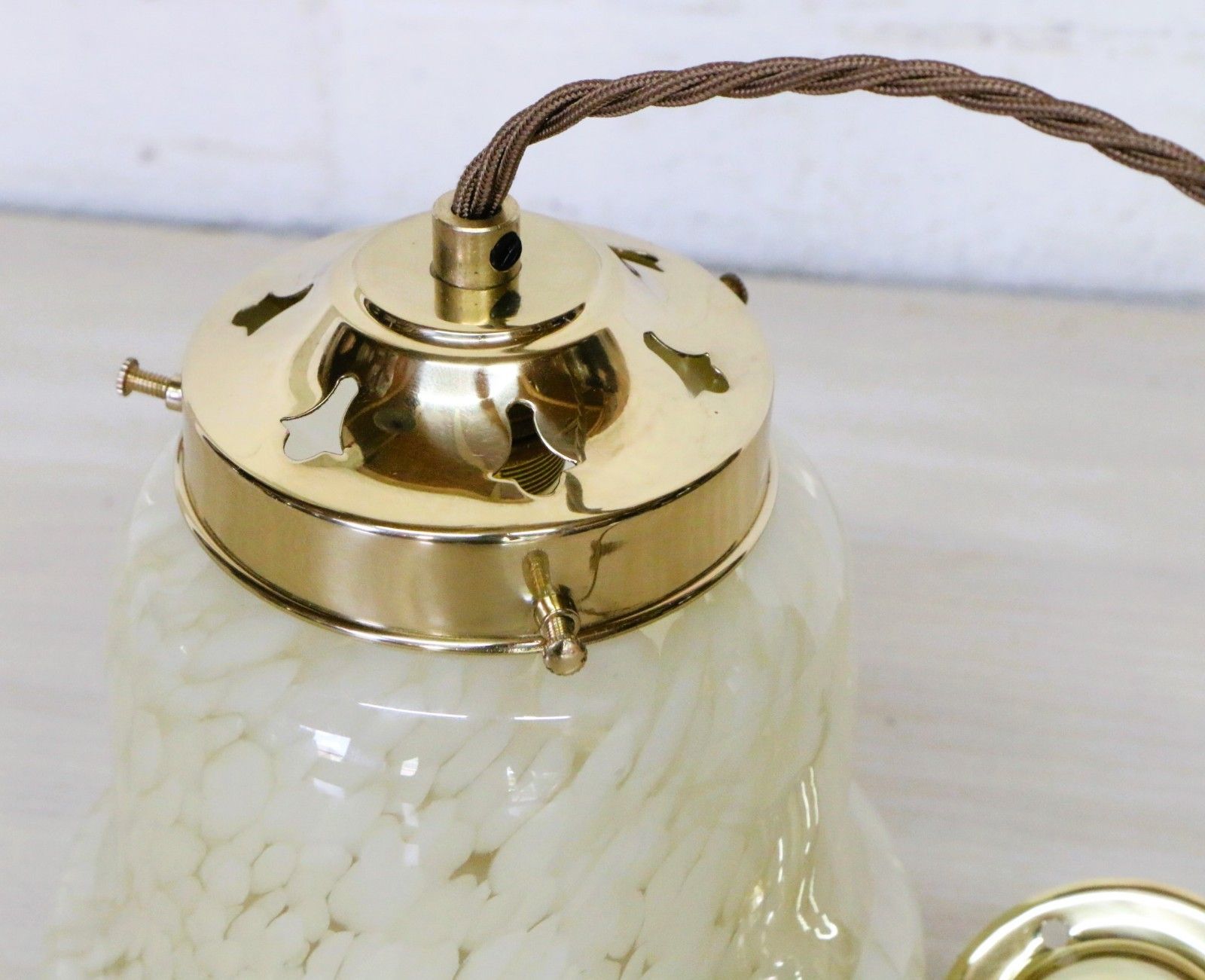 Ceiling Light Antique Art Deco Yellow Glass Pendant With Gallery & Fittings photo vinterior
