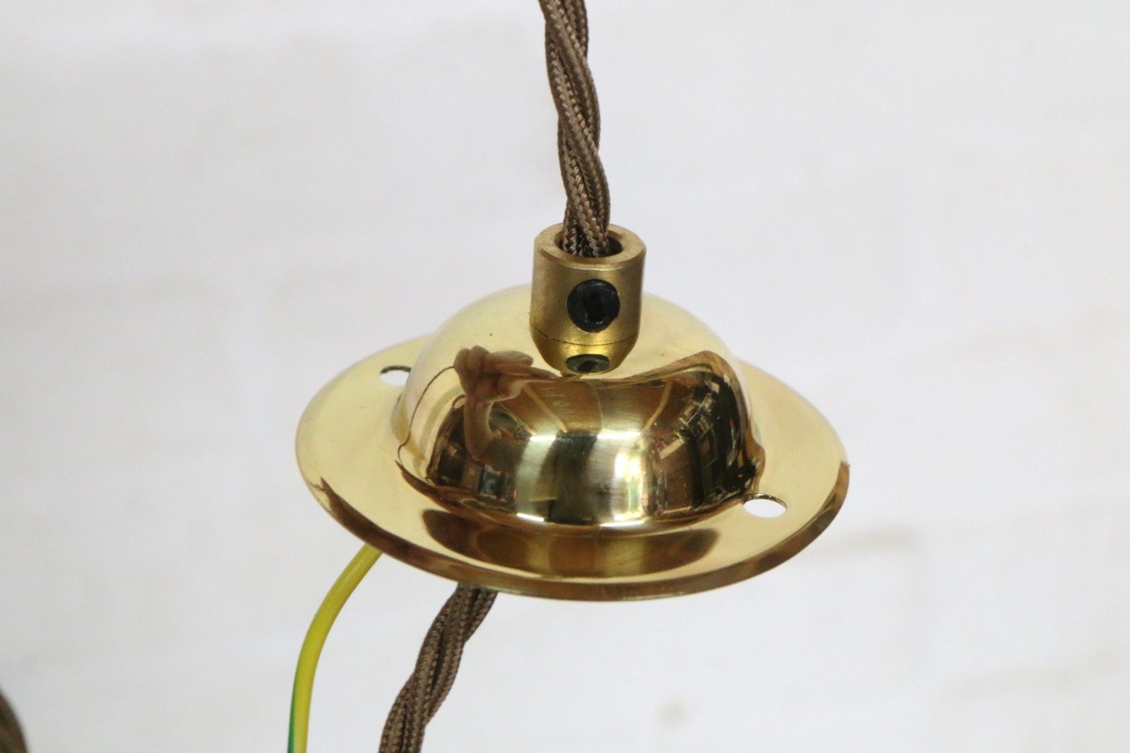 Ceiling Light Antique Art Deco Yellow Glass Pendant With Gallery & Fittings photo vintage